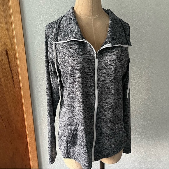 UNDER ARMOUR sz M Black Gray Long Sleeve Zip Up Tech Twist Jacket Funnel Neck - Picture 2 of 8